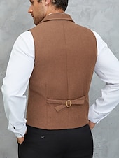 preiswerte Herrenweste-Herren Tweedweste Weste Formell Hochzeit Urlaub Täglich Mode Klassisch Frühling Herbst Tasche Knöpfe Tweed Polyester Bequem Einfach Fischgrätenmuster Einreihig Reverskragen mit Schlitz Normale