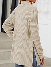 billiga Kvinnors Enfärgade Toppar-Dam Blus Ensfärgat Stylish Ledigt Långärmad Hög hals Långa toppar Dagligen Ficka Svart Rubinrött Blå Kaki Grå Vår Höst Vinter