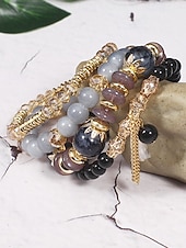 billige Ferietilbehør-Damearmbånd med imiterte krystallperler og gulldetaljer, bohemsk lagdelt stretcharmbåndsmykke til fester, bryllup og hverdagsbruk