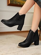 preiswerte Stiefeletten-Weiße Damen-Stiefeletten aus Kunstleder mit Jacquard und Blockabsatz – stylische kurze Winterstiefeletten für Damen, ideal für Urlaubspartys, Outdoor-Bekleidung und lässigen Streetstyle