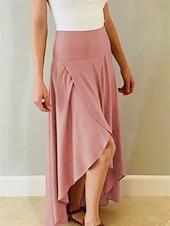 billige Casual Skjørt-Dame الالتفاف A-linje Mote Fritid Maksi Høy Midje Skjørt عادي Drapering Mikroelastisk Gate Daglig Vin Svart Rosa Brun Vår Polyester