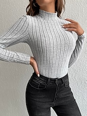 olcso Egyszerű póló-Női Blúz Fodrozott Tömör szín Stílusos Alkalmi Hosszú ujj Magasnyakú Normál felsők Napi Fekete Égszínkék Poros kék Khakizöld Szürke Tavasz Ősz Tél