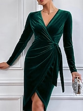 preiswerte abendkleider-Damen Minikleid Samtkleid Partykleid Cocktailkleid Bodycon Elegant Modern Party Abendgesellschaft Date Normale Passform Schlank Einfach Langarm Rundhalsausschnitt Wein Grün Dunkelblau Herbst Winter