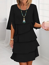 abordables Robes en chiffon-Femmes Mini Robe Robe en Chiffon Robe à Volants Mode Moderne Extérieur Fête Sortir Coupe régulière Uni Demi Manches Col ras du cou Noir Blanche Rose Claire Bleu Printemps Automne