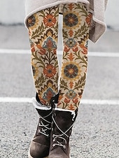 billige -Dame Leggings Årgang Mote Gatemote Full lengde Høy Midje Grafisk Geometrisk mønster Printer Hold Varm Myk Pustende Elastisk utendørs Feriereise Gate Gul Blå Brun Kakifarget Vår Høst Vinter