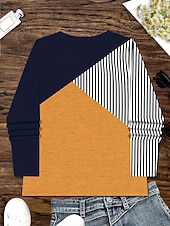 economico T-shirt a righe e geometrico-Per donna Maglietta Stampato Grafico Geometrico Blocco di colori Vintage Elegante Classico Manica Lunga Girocollo Top Regolari Quotidiano Giallo Autunno Inverno