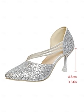 economico Pumps Classici-Scarpe con tacco a punta e glitter oro da donna: eleganti décolleté con tacco alto e cinturino per eventi formali e feste notturne