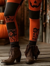 billige Halloween-bukser-Dame Leggings Ferie Årgang Mote Ankel-lengde Høy MidjePantsHalloween Grafisk Hodeskaller Gresskar Printer Myk Pustende Elastisk Feriereise Gate Avslappet Svart 1 # Svart Oransje Høst Vinter Slank