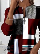  בגדי ריקוד נשים סווטשירט סוודר זיפ אפ סווטשירטים טלאים רוכסן דפוס גראפי גיאומטרי קולור בלוק אופנתי יום יומי שרוול ארוך צווארון עגול קצר חולצות רגילות רחוב לבוש ליום פול יין תלתן סתיו חורף