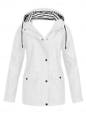 abordables chaqueta con capucha-Mujer Chaqueta con capucha Cómodo Transpirable Bolsillo Botones Casual Plano Vacaciones Calle Casual Ropa Cotidiana Botonadura Simple Regular Con Capucha Ajuste regular Manga Larga Ropa de calle