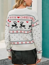 abordables pull moche-Femmes Pull Mode Occasionnel Renne de Noël Côtelé Col ras du cou Tricoté Imprimé manche longue Hauts Réguliers Tricoter Noël Extérieur Quotidien Blanche Automne Hiver
