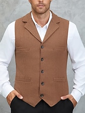 preiswerte Herrenweste-Herren Tweedweste Weste Formell Hochzeit Urlaub Täglich Mode Klassisch Frühling Herbst Tasche Knöpfe Tweed Polyester Bequem Einfach Fischgrätenmuster Einreihig Reverskragen mit Schlitz Normale