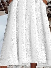 abordables Robes pull-Femmes Robe Midi Robe Décontractée Robe d&#039;Hiver Mode Moderne Quotidien Week-end Coupe régulière Uni manche longue À capuche Blanche Hiver Automne