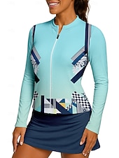 baratos Camisa Feminina-Mulheres Geométrica Gradiente Camisa Esportiva Camisa de tênis Top de tênis Manga Longa Zíper Floral UPF50+ Resistente a UV Elasticidade Alta Pavio Humido Respirável Voleibal Tênis Golfe Decote