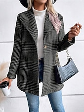 cheap Blazers &amp; Suits-Women's Blazer Comfortable Buttons Elegant Fashion Outdoor Lattice Going out Casual Daily Weekend Single Breasted Regular Lapel Regular Fit Long Sleeve Outerwear Red Camel Gray Spring Fall