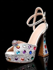 cheap Platform Sandals-Women's Rhinestone Platform High Heel Sandals with Matching Clutch - Sparkly Formal Dress Shoes for Cocktail Parties, Weddings and Elegant Events