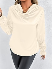 Недорогие Нарядные блузки-Жен. Рубашка Elegant Нарядный Атласный верх Драпировка Сплошной цвет Стиль На каждый день Длинный рукав Вырез-хомут Обычные топы Повседневные На выход Черный Розовый Зеленый Абрикосовый Весна Осень