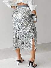 economico Gonne da Festa-Per donna Gonna Aderente Elegante Moda Midi Vita Alta Gonne Semplice Paillettes Elasticizzato Feste Streetwear Argento Nero Oro Primavera Poliestere