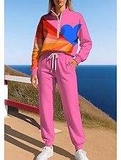 baratos Trainingspakken-Women's Sweatshirt Tracksuit Sweatsuit Drawstring Zipper Heart Jacket and Sweatpants Athletic Clothing Set Spring Fall Winter Pink Casual Workout Outdoor Soft Baggy Long Sleeve Sport Activewear