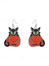 billige Halloween-tilbehør-Damehalloween-øredobber med svart katt – søte øredobber og tegneseriedesign, skumle og morsomme smykker til kostymefest og hverdagsbruk