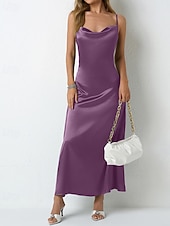 voordelige Eenvoudige jurk-Dames Halflange jurk Satijnen Jurk Feestjurk Cocktail jurk Slipdress Modieus Modern Buiten Avond Feest Feest Normale pasvorm Effen Mouwloos hihnat Lichtgroen Wijn Donkergroen Paars Lente Herfst