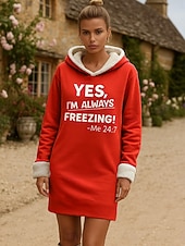 preiswerte Hoodies &amp;amp; Sweatshirts-Damen Minikleid Shiftkleid Lässig Urlaub Heim Neujahr Lässiger Schnitt Grafik Buchstabe Langarm Mit Kapuze Schwarz Rosa Rote Herbst Winter