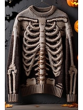 economico Blusa e Camicie di Halloween-Maglione da donna Halloween Skeleton Carino Streetwear Casual Grafica Skeleton Collo a girocchiello Patchwork Maglione Maniche Lunghe Regolari KnitNero Arancione Autunno Inverno