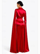 cheap Ball Gown Evening Dresses-A-Line Sheath Column Floor Length Ball Gown with Cape Evening Gown Formal Dress Elegant Sleeveless Square Neck Wedding Formal Pocket Satin with Pleats
