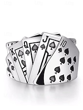 levne Pánské šperky-Pánský pokerový prsten z lehké slitiny – nastavitelný pásek s vintage designem hracích karet, vhodný pro gotický, punkový styl, párty a běžné nošení