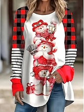 abordables Hauts de Noël-Noël Femmes T-shirt Graphique Animal Motif de flocon de neige ancien Élégant Classique manche longue Col ras du cou Hauts Longs Quotidien Sortir Week-end Imprimé Rose Claire Rouge Bleu Violet Vert