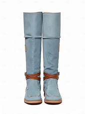 preiswerte Modische Stiefel-Kniehohe Stiefel aus Wildleder für Damen mit Keilabsatz und Schnallenriemen - Freizeitstiefel im Bohème-Stil in Jeansblau