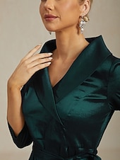 abordables Robe de cocktail-Femmes Robe Maxi Robe de Soirée Élégant ancien Coupe régulière Couleur Unie Manche 3/4 Col en V Vert Emeraude Automne Hiver