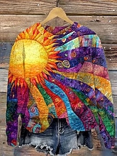 preiswerte Grafische Muster und Details-Damen Pullover Mode Lässig Grafik Gestreift Abstrakt Rundhalsausschnitt Patchwork Blumen Gestrickt Langarm Normale Oberteile Stricken Arbeit Regenbogen Herbst Winter