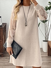 abordables Robes pull-Femmes Mini Robe Robe Décontractée Moderne Extérieur Vacances Quotidien Coupe régulière Uni manche longue Col ras du cou Abricot Printemps Automne