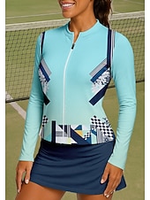 baratos Camisa Feminina-Mulheres Geométrica Gradiente Camisa Esportiva Camisa de tênis Top de tênis Manga Longa Zíper Floral UPF50+ Resistente a UV Elasticidade Alta Pavio Humido Respirável Voleibal Tênis Golfe Decote