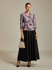 Недорогие Куртки-Жен. Нарядные Топы Цветочный принт Элегантный стиль Дамы Стиль Рукав 3/4 Рубашечный воротник Обычные топы Офис Для вечеринок Свадебный гость Лиловый Весна Осень Зима