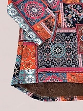 baratos Jaquetas Forradas de Fleece-Mulheres Jaqueta sherpa Jaqueta casual Confortável Respirável Imprimir Casual Geométrica Férias Rua Casual Roupa Diária Abertura Frontal Longo Com Capuz Normal Manga Longa agasalhos Laranja Primavera