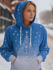 billige Julegensere og -gensere-Dame Pullover hettegenser-genser Grafisk Juletre Fritid Langermet Med hette Vanlige topper Festkveldsklær Gate Hverdag Rød Blå Lilla Grønn Vår Høst Vinter