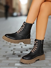 Недорогие Женские ботинки-Женские белые ботинки из искусственной кожи на шнуровке с боковой молнией и массивной подошвой — стильные армейские ботинки для кей-попа, уличной моды и повседневных образов.