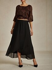 olcso Szoknyák-Női Szoknya Elegáns Maxi Magas derék Szoknyák Többrétegű Mikroelasztikus Fekete Nyár Sifon
