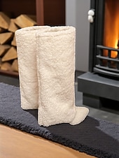 ieftine Cizme de zăpadă și iarnă-Cizme de damă până la genunchi, albe, din fleece, pantofi de iarnă călduroase și confortabili, cu vârful ascuțit, pentru ținute casual de oraș