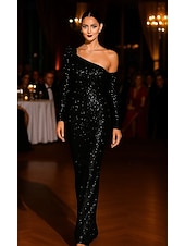 رخيصةأون فساتين سهرة حورية-حورية البحر طول الأرض فساتين حفلة موسيقية فساتين السهرة منفوش الزي الرسمي أنيق عتيق كم طويل كتف واحد رسمي زفاف مترتر V العودة مع شادر زهرة