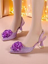 Женские фиолетовые туфли со стразами и цветочным декором на каблуке-слингбэке — элегантные туфли с острым носком для официальных мероприятий и коктейльных вечеринок Недорогие Коктейль-Женские фиолетовые туфли со стразами и цветочным декором на каблуке-слингбэке — элегантные туфли с острым носком для официальных мероприятий и коктейльных вечеринок