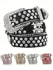 abordables Accessoires d&#039;Halloween-Ceinture unisexe Halloween en strass avec tête de mort – Accessoire de taille en similicuir punk rock scintillant pour fêtes, concerts et costumes