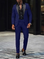 tanie Męskie klasyczne marynarki-Męskie Marynarka + spodnie wizytowe Marynarka Garnitury Biznes Spotkanie towarzyskie Wesele 2 elementy Moda Codzienny Wiosna Jesień Poliester Kolorowy blok Kieszeń Guziki Wygodny Guziki jednorzędowe