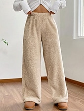 abordables jambe large et taille haute-Femmes Jambe large Slacks Mode Occasionnel Longueur complète Taille Moyenne Uni Taille Élastique Chaleur Thermique Non Elastique Élastique Formel Vacances Rue Gris clair Gris foncé Chameau Gris Hiver