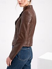 economico Pellicce &amp; Pelli-Per donna Giacca in Ecopelle Confortevole Cerniera Tasca Casual Semplice Vacanza Abbigliamento quotidiano Uscire Weekend Regolare Collo ripiegato Vestibilità regolare Manica Lunga Capispalla Nero