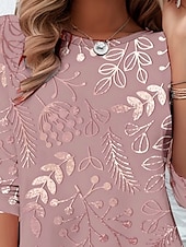 levne květinové tričko-Dámské Tričko Tisk Květinový Grafika Abstraktní Vinobraní stylové Klasické Dlouhý rukáv Tričkový Kulatý Běžné topy Denní Bílá Světlá růžová Jaro Podzim Zima