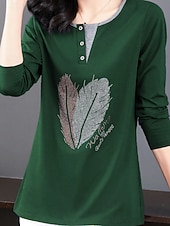 preiswerte Damen Grafik Tops-Damen Bluse Feder Stilvoll Lässig Langarm Rundhalsausschnitt Normale Oberteile Täglich Patchwork Salbeigrün Schwarz Rosa Rote Königsblau Frühling Herbst
