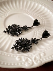 tanie Kolczyki damskie-Damskie kolczyki vintage z czarnymi kryształkami – biżuteria inspirowana Gatsbym, wyrazista, do tańca towarzyskiego w stylu retro &amp;Stroje imprezowe z lat 20. XX wieku